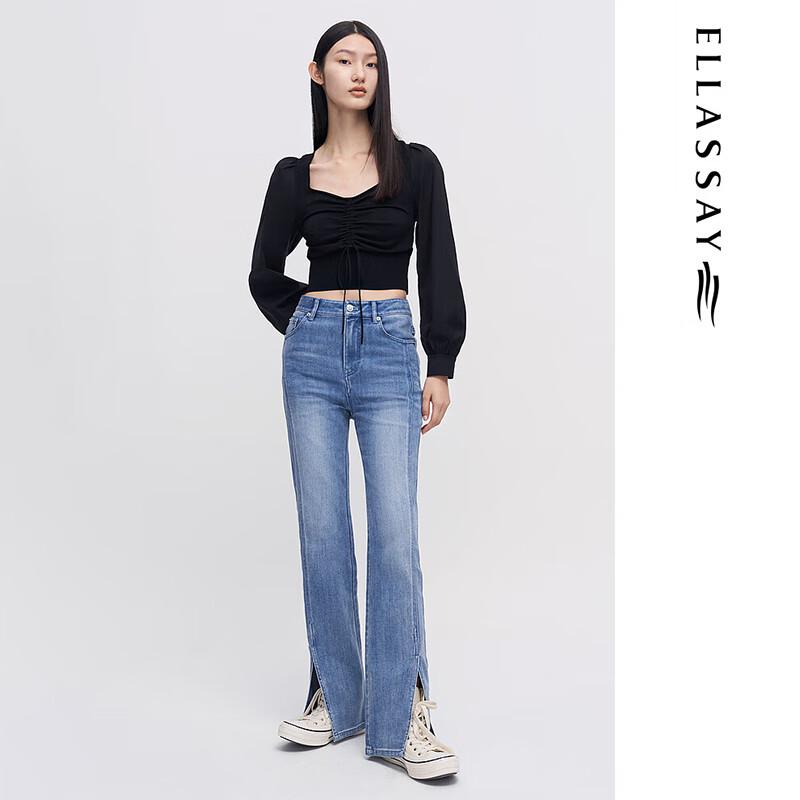 ELLASSAY Women's Straight-Leg Slit Cotton Blend Denim Jeans