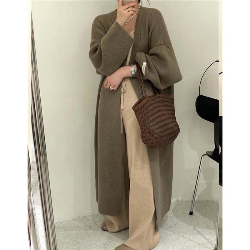 Lazy wind sweater loose knitted cardigan long cardigan jacket women's autumn and winter new thickened coat