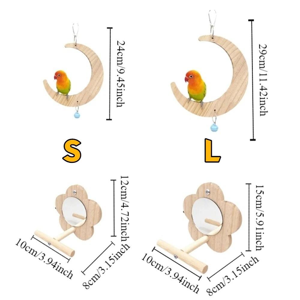Bite Resistant Bird Flower Mirror Toy Moon-shaped Parrot Swing Stand  For Small Parrot