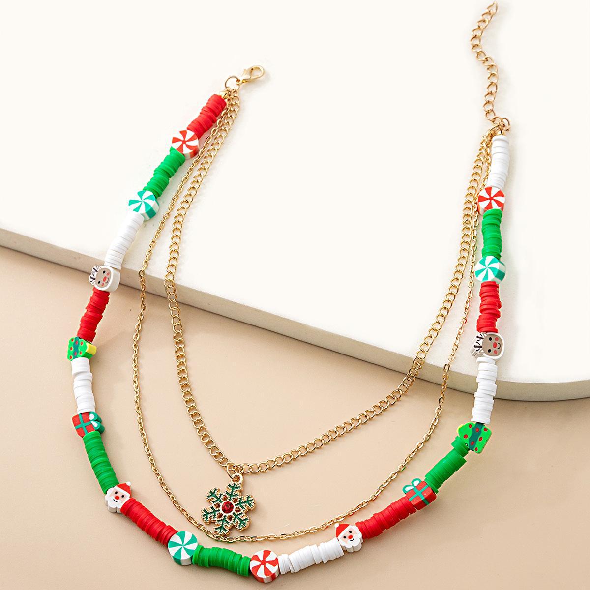

Santa Claus Multi-Layer Necklace: Cute Cartoon Candy Reindeer & Bell with Drip Oil Resin