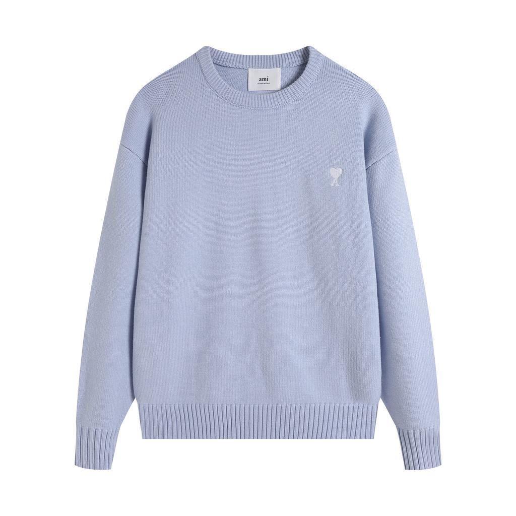 AMI 2025 Klasický pár Kulatý výstřih Stejná barva Plochá výšivka Láska Vlněný svetr