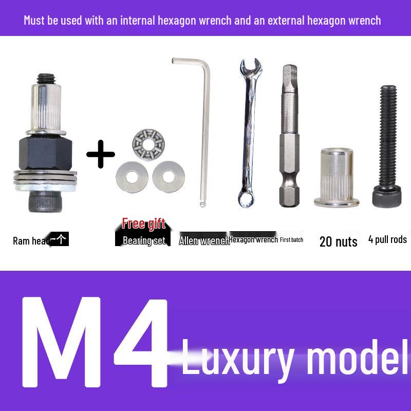 Multi-Purpose Electric Rivet Tool with Manual Wrench and Nut Head Attachment