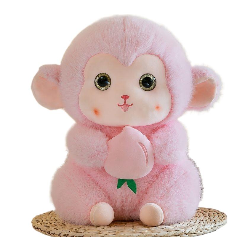 25-45CM Neues Goldäffchen Plüschtier Affe isst Pfirsich Kawaii Kleiner Affe Tier Kurzhaarige Puppe Festival Kindergeschenk
