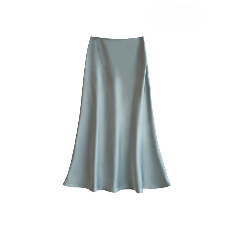Satin High Waisted Midi Skirts for Women Hidden Elasticized Waistband A Line Flared Skirt Women's Spring Summer Silk Cocktail Flowy A-Line Skirts