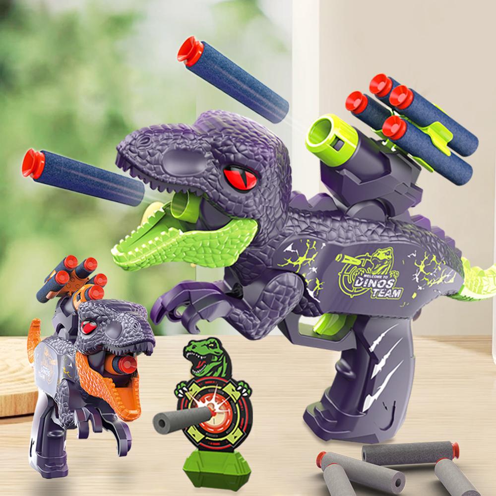 0206 Double Launcher EVA Bullet Cartoon Dinosaur Shooting Gun Toy for Children