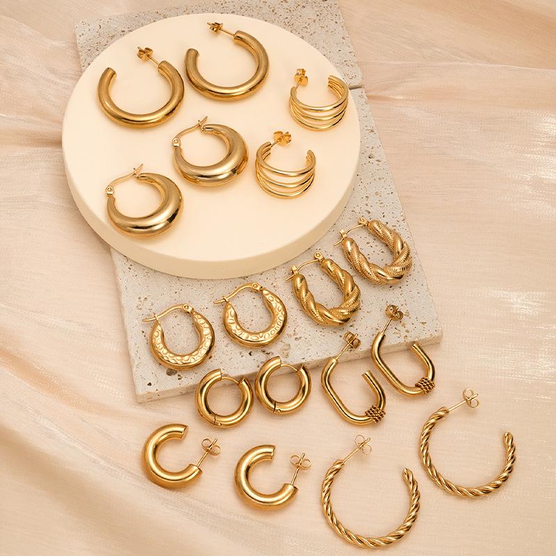 

Geometric Retro Titanium Steel Hoop Earrings - Trendy Stainless Steel Set for Women