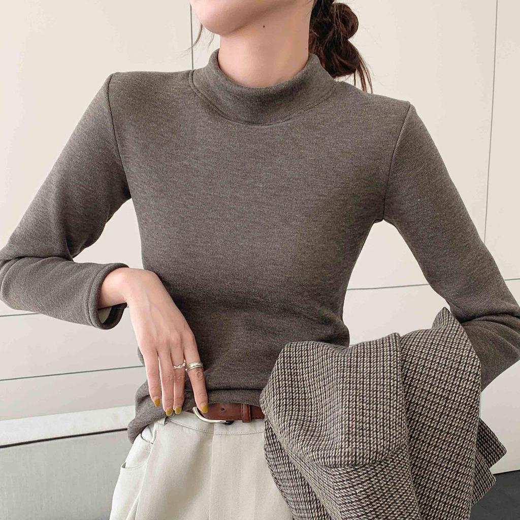 Women's H129 Orlon Semi-High Neck Fleece-Lined Warm Base Layer Top