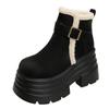 Fashion 10CM New Winter Women's Warm Snow Boots Outdoor Plush Ankle Shoes Anti-skid Chunky Leather Sneakers Buckle Short Fur Boots Woman