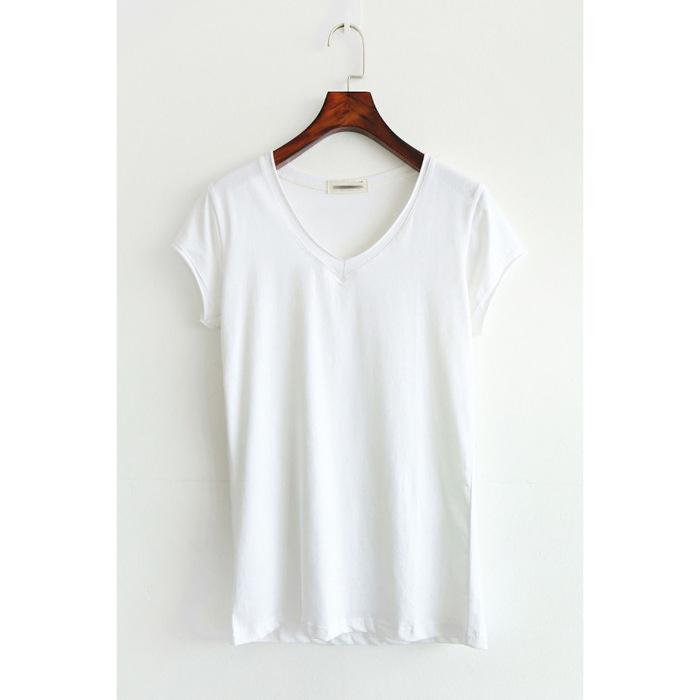 

White inner short-sleeved t-shirt women s summer 2025 new simple front shoulder v-neck bottoming shirt slim and thin M белый