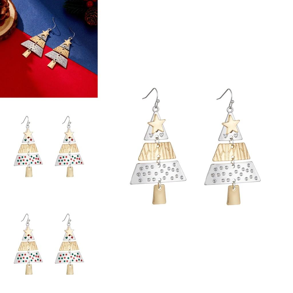 Dazzling Alloy Christmas Tree Earrings Featuring Triangular And Star Patterns For Trendsetting Women