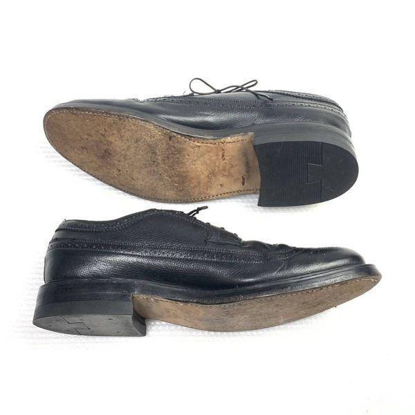 70s 80s Vintage Department Store Model Size 9D 26.5 27.0cm Long Wingtip American Full Brogue Black(USED)