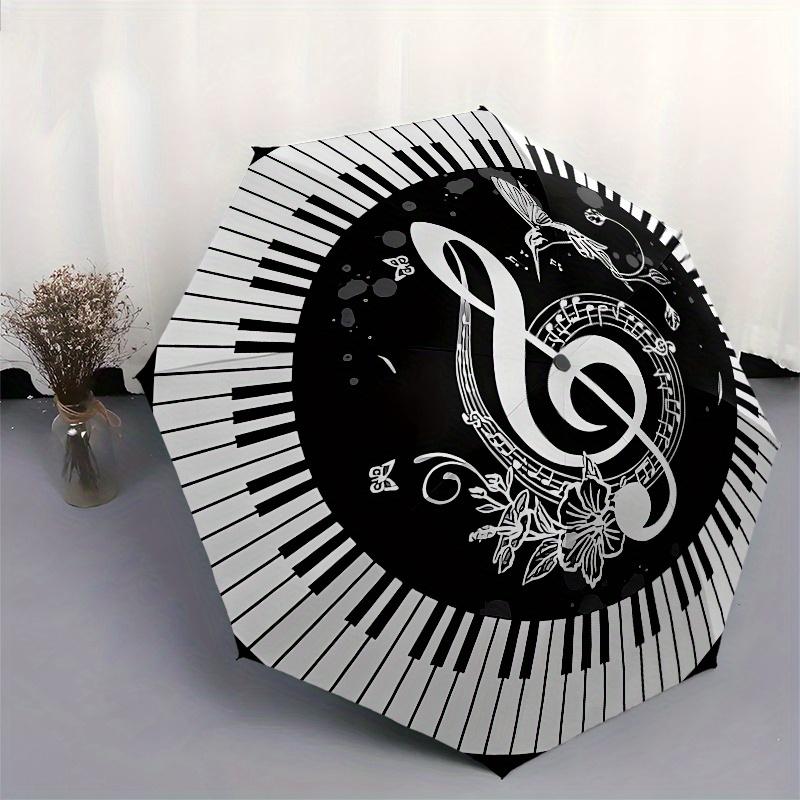 Music Notes Piano Keys themed Eight rib Automatic Folding Umbrella Is Suitable for Both Men and Women, Making It A Perfect Christmas and Val
