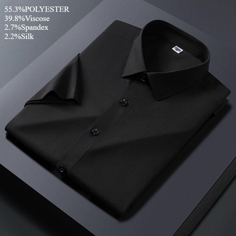 Luxury hight qulity short sleeve shirts for men Silk slim fit formal shirt summer thin  hawaiian clothes soft ModaL office tops