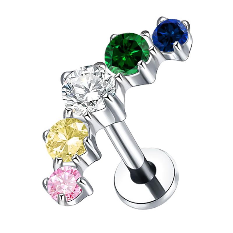 2Pcs Titanium 5 Cz Cluster Climber Stud Earrings 16G Daith Helix Tragus Cartilage Lobe Piercings Flatback Labret Stud Jewelry