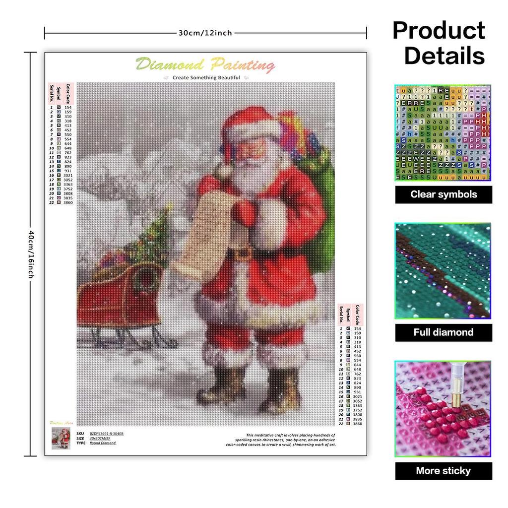 Diy Diamond Painting Embroidery Christmas Santa Claus Full Round Needlework Room Decor 30x40cm/12x16inch