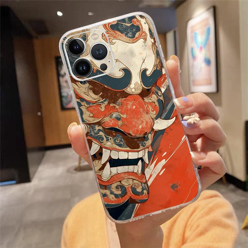 

Japanese Oni Mask Devil Art Phone Case Carcasa Funda For iPhone 17 Pro Max Air 16 15 14 13 Pro Max 15 16 Pro 15Plus 16E Case iphone 14Pro