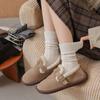 Women's Japanese-Style Gray Wool Mid-Tube Socks: Cozy, Retro, Solid Color for Autumn/Winter.