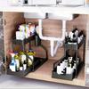 Kitchen Double Layer Storage Rack Slide-Out Spices & Cleaning Supplies Storage Shelf Cabinet Under Sink Space-Saving Organizer