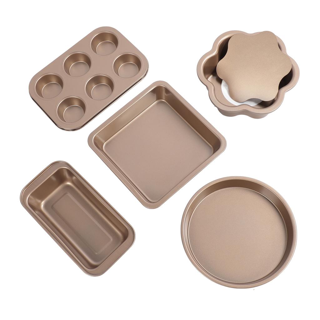 6pcs Bakeware Set Loose Bottom Carbon Steel Anti Stick Baking Pans Set for   Muffin Pizza