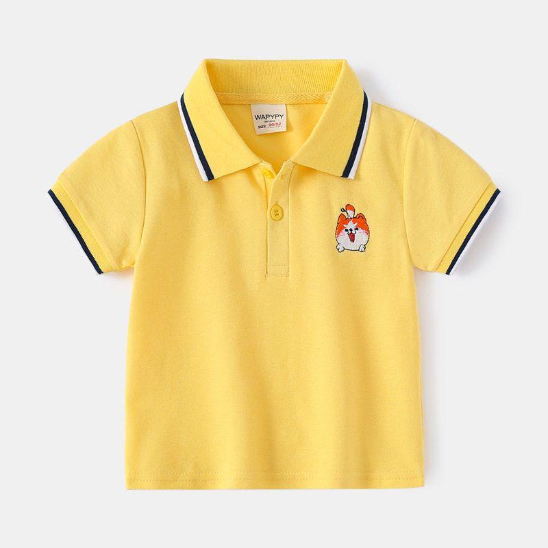 Children's Embroidery Animal Short Sleeve T-shirt Clothes K-style Children's Clothing Summer Boys' Polo Collar Top Baby Boys' Polo Shirt
