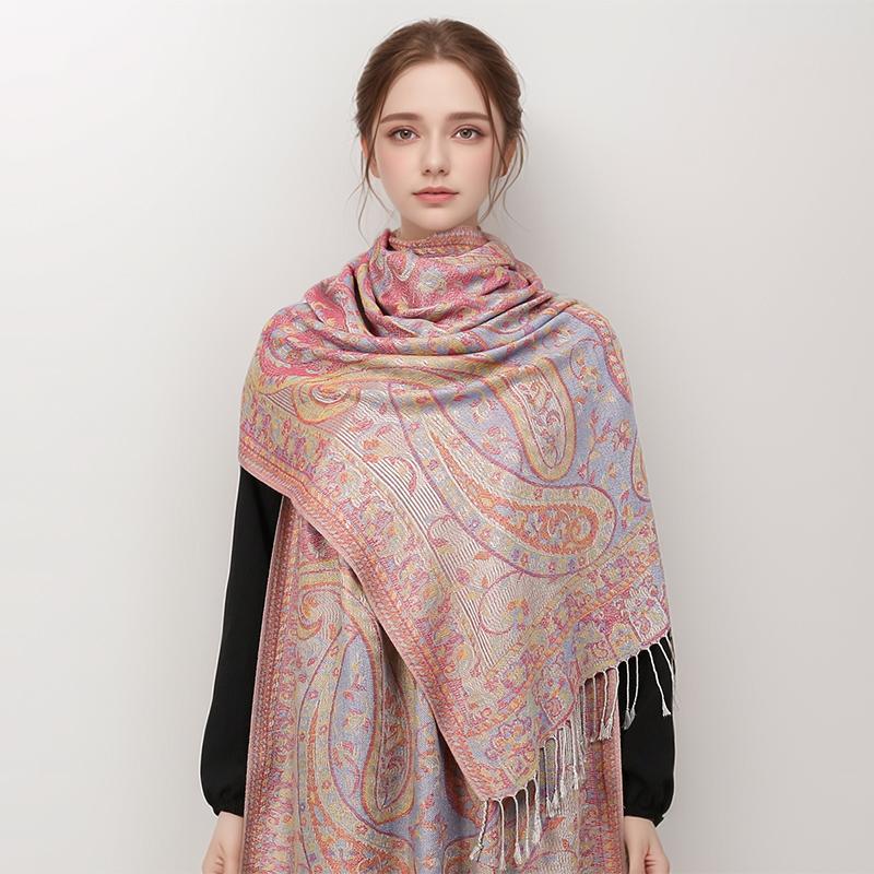 Paisley Pashmina Shawl Scarf Women Jacquard Cashew Printed Scarves Borders Female Tassel Travel Blanket Wraps Ethnic Shawls