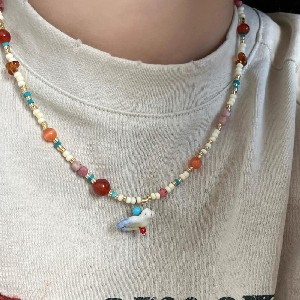 Ethnic Style Colorful Stone Choker Necklace Neck Jewelry Pearl Clavicle Chain  Friends