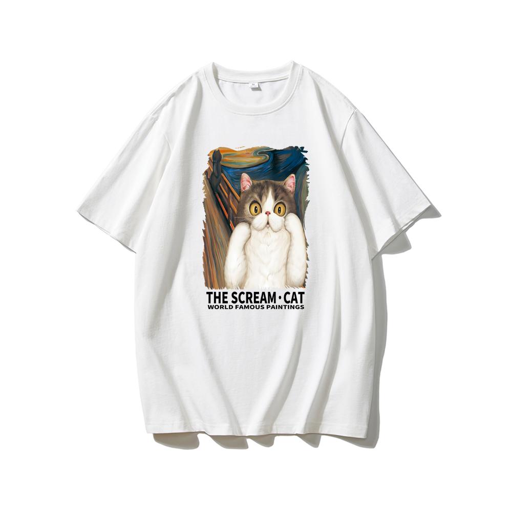 Cute Fun Cat Men's Printed Short Sleeve Summer Casual Versatile Street Atmosphere T-Shirt Cool Breathable Oversized Top