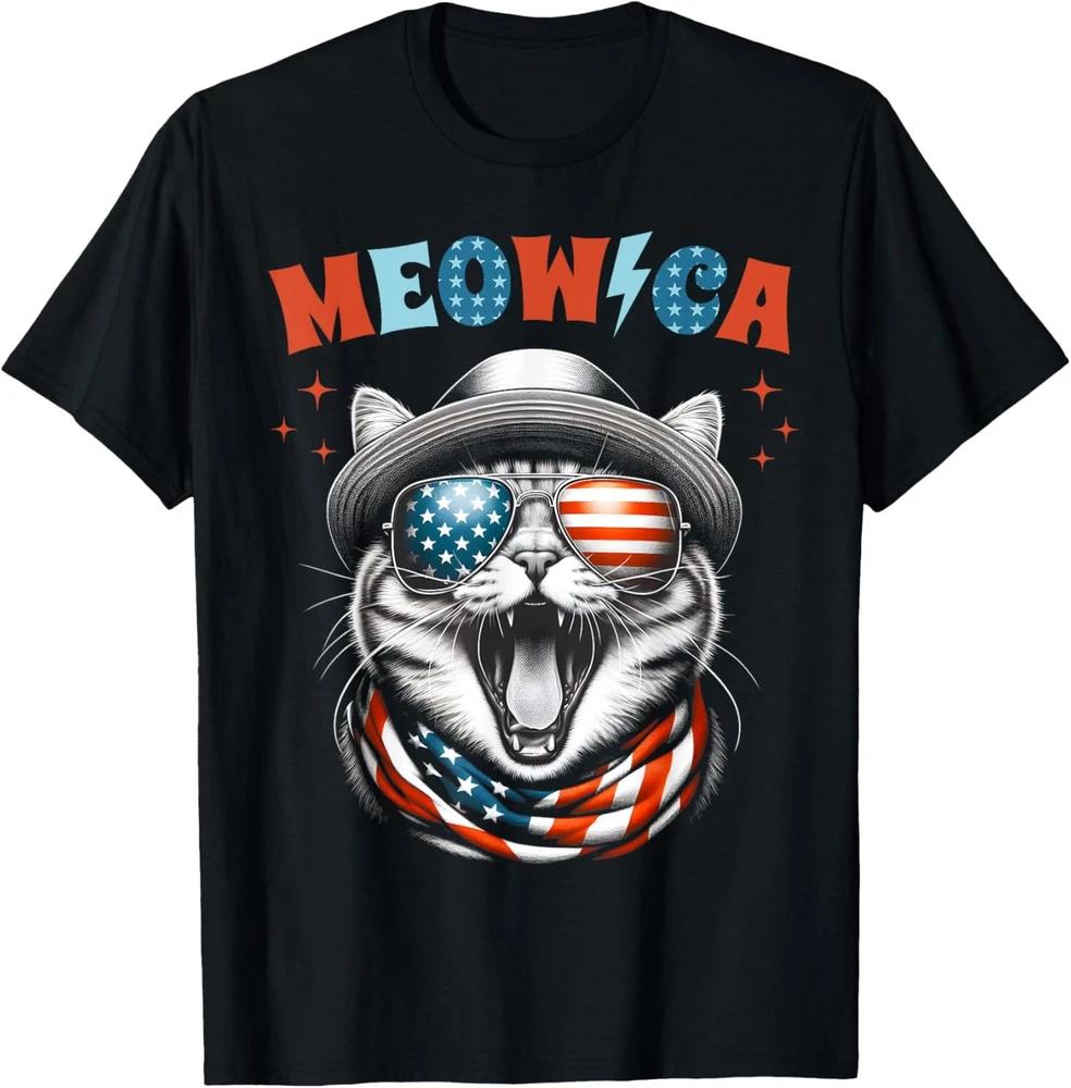 Meowica 4th Of July Cat American Flag Unisex TShirt 4th Of July Gift S