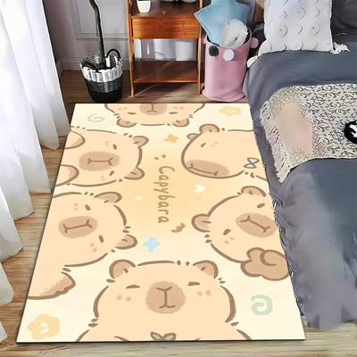 Schattige Capybara Cartoon Beige Tapijt, Dierenprint Slaapkamer Decoratie Geschikt voor gebruik als antislip voor woonkamer slaapkamer banken