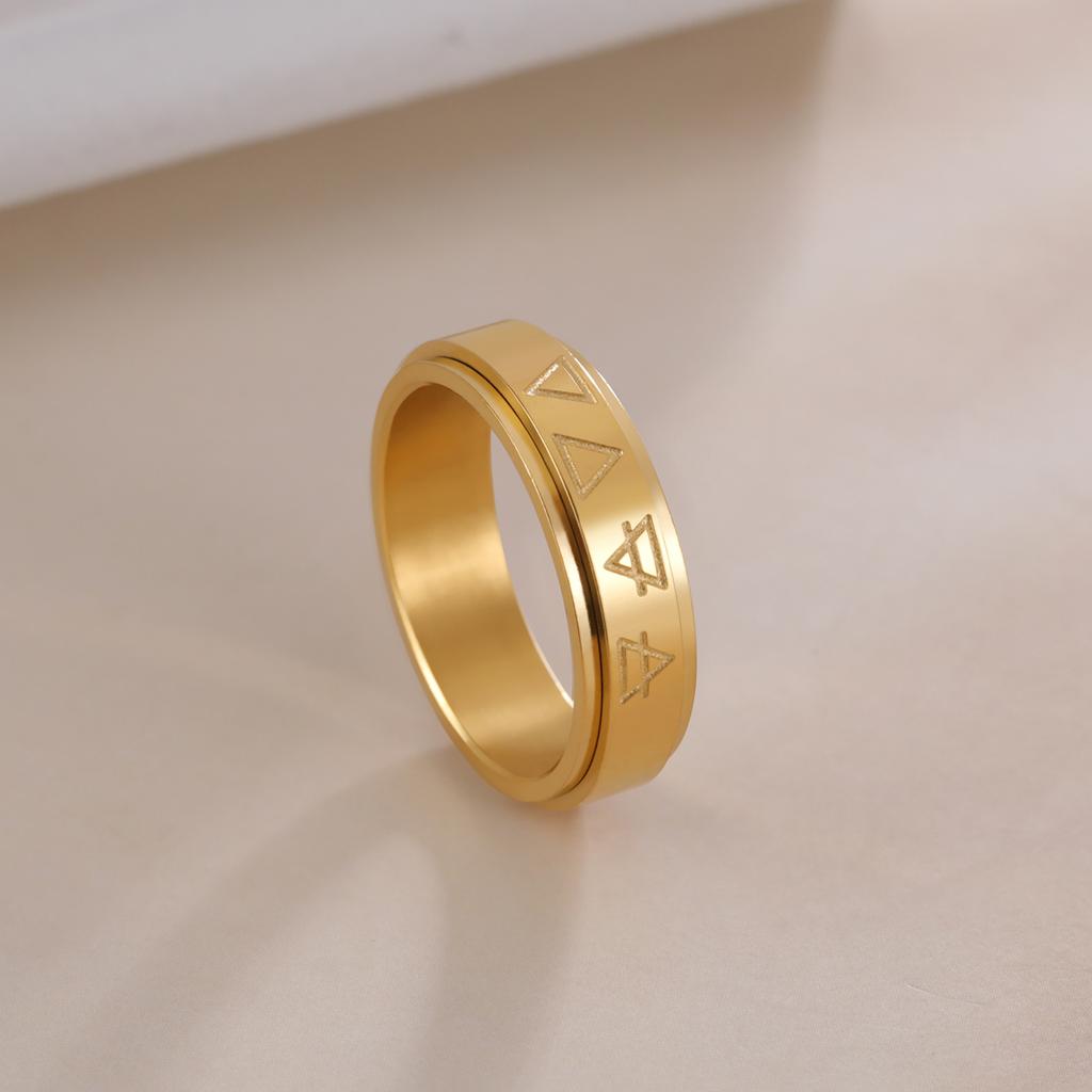 Lemegeton Alchemy Symbol Rotating Ring Earth Air Water Fire Stainless Steel Ring Vintage Jewelry Men's and Women's Party Gift