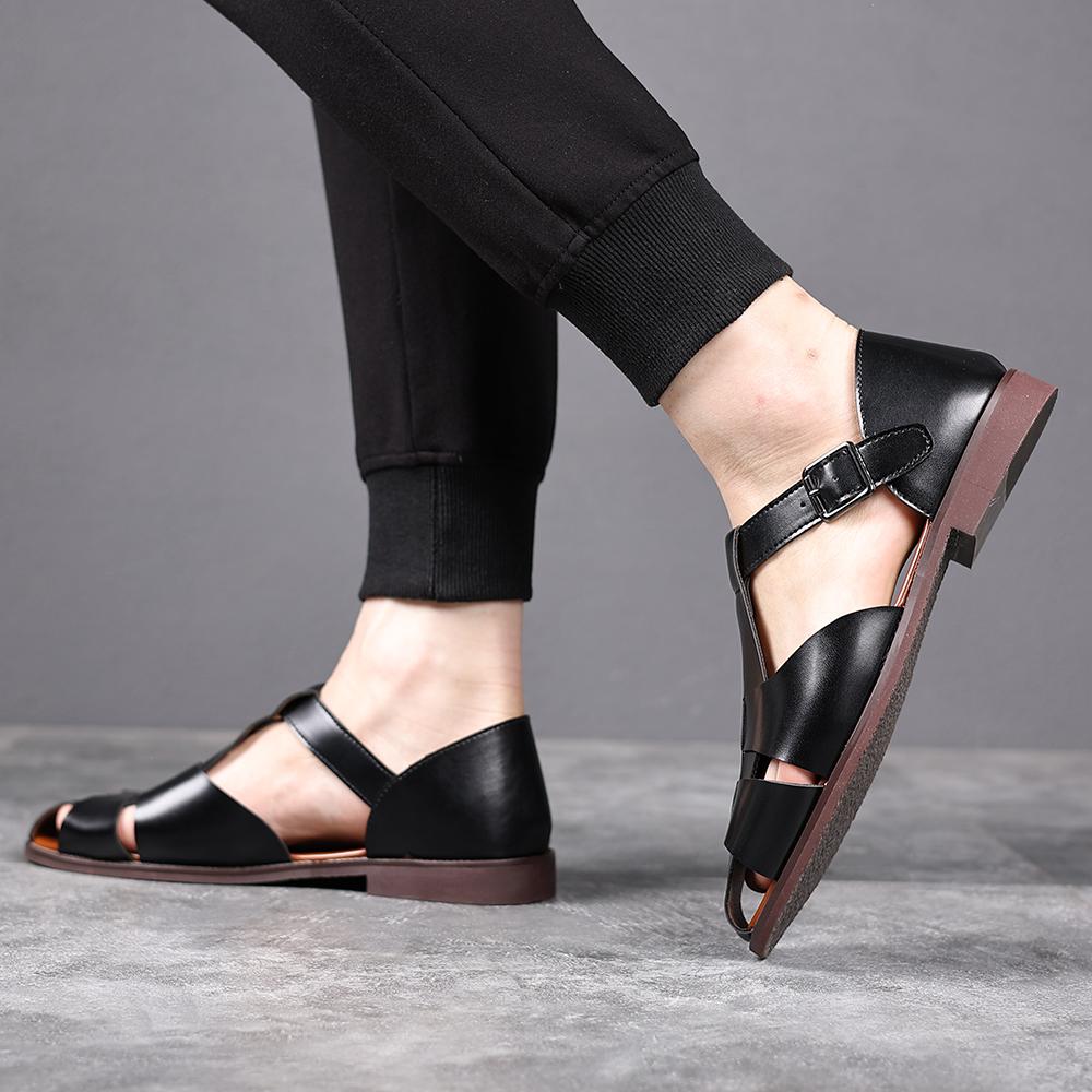 Fashion Trendy Men's Flat Sandals In Solid Color  Retro Cross -Buckle  Comfortable Casual Shoe  Lightweight And Breathable Walking Shoes