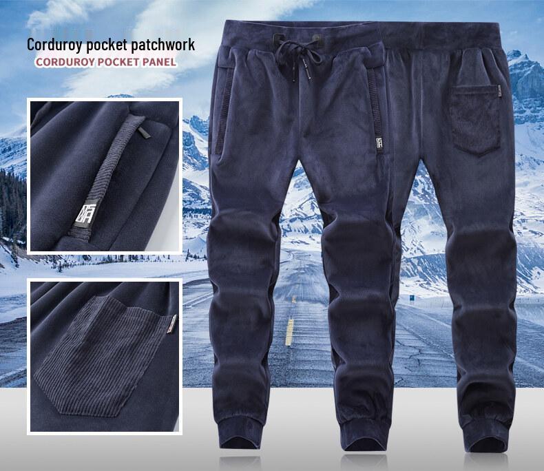 Pánská zimní bavlněná tepláková souprava z jehněčí vlny: Bunda s kapucí a kalhoty plus size