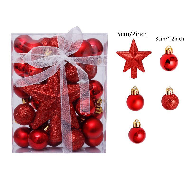 3CM 30Pcs Shatterproof Christmas Balls Pendant Xmas Tree Hanging Ornament Star Topper Noel Navidad Decor for Home New Year Gifts