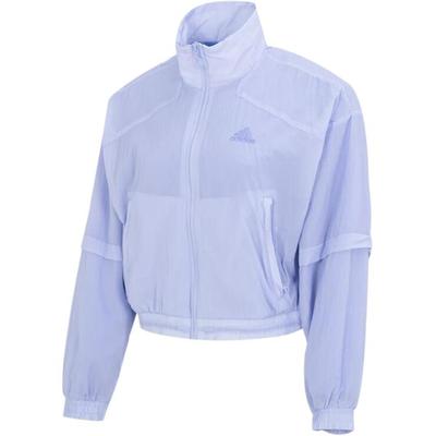 Logo Embroidered Single Row Zipper Stand Collar Windproof Breathable Jacket Women Jacket Lavender Light-Purple IC8672