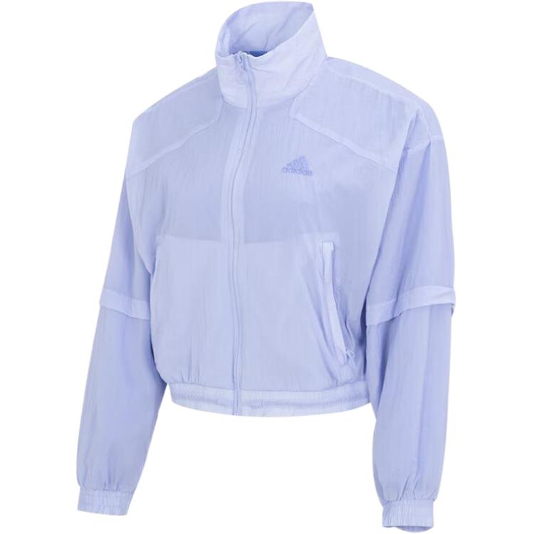 Adidas Logo Embroidered Single Row Zipper Stand Collar Windproof Breathable Jacket Women Jacket Lavender Light-Purple IC8672