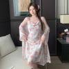 Spring and Summer Ice Silk Nightgown Sexy Suspender Women's Pajamas Thin Nightgown Printed Homewear Bathrobe Two-piece Set