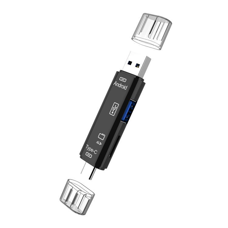 

Тип C, MicroUSB и USB 3 в 1 OTG кард-ридер Высокоскоростной универсальный OTG TF/USB для Android-компьютерных удлинителей 5in1 чёрный