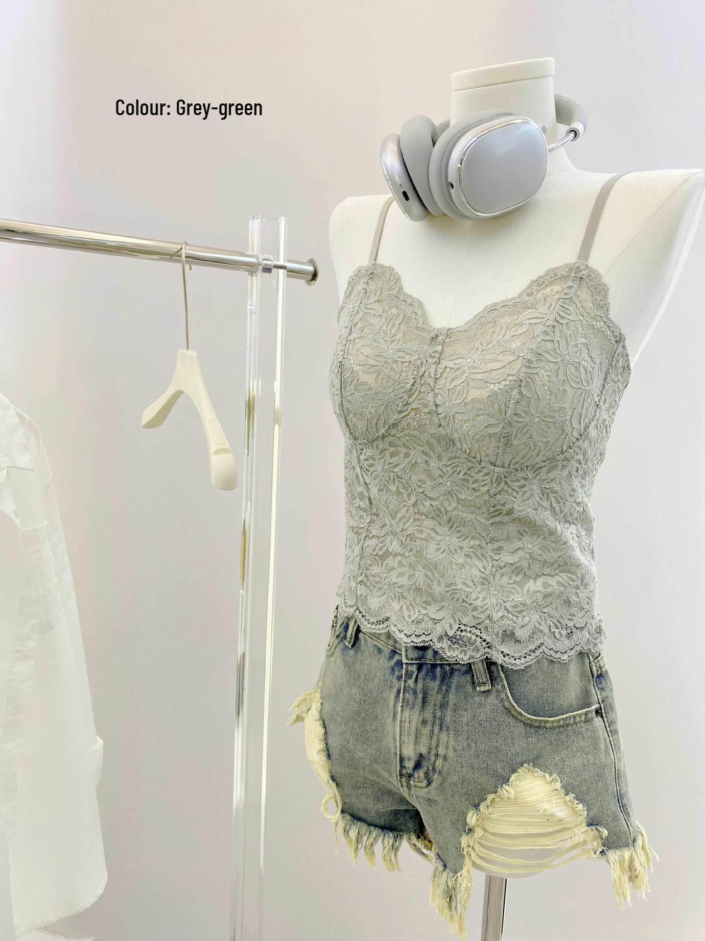 French Lace V-Neck One-Shoulder Camisole: Quick-Dry Memory Fabric, Durable, and Comfortable. M (Fits 40-55 kg)