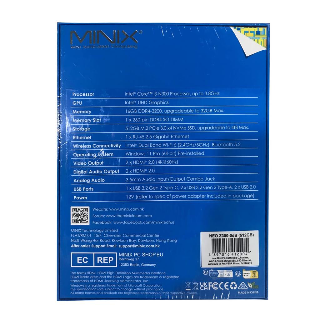 MINIX NEO Fanless Mini PC Intel 12th Generation I3 N300 16GB DDR4 512GB PCIe Gen3 X 4 SSD Max Mini Computer Windows 11 Pro Rich Ports 4K Dual LAN NEO