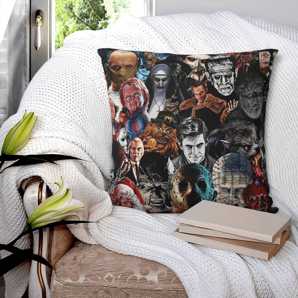 Federa per Cuscino Quadrata Collage Definitivo dell'Orrore Poliestere Lino Velluto Stampata con Zip Federa Decorativa Copricuscino per Divano