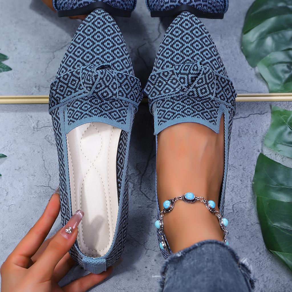 Women's Pointed Toe Flying Woven Loafers, Bow Decor Slim Fit Flat Shoes, Casual Slip On Daily Ladies Single Shoes