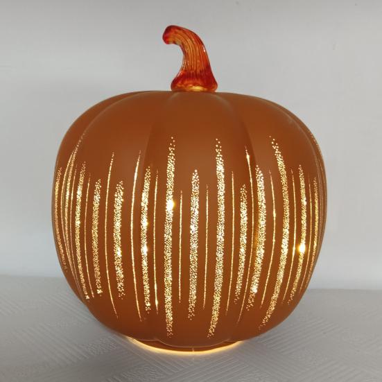 Twinkle Pumpkin Night Light with Timer Halloween Glass Starry Night Lamps Auto-Off LED Fall Decoration for Tabletop Mantel
