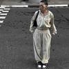 Conjunto Casual Feminino 2024: Cardigã com Capuz e Cintura Elástica Calça Longa Estilo de Rua Europeu e Americano
