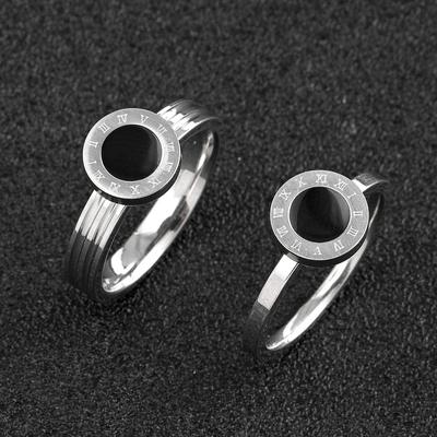 Titanium Steel Jewelry Welding Plate Engraved Roman Numerals Black Oil Drop Couple Rings Simple Fashion Stainless Steel Rings