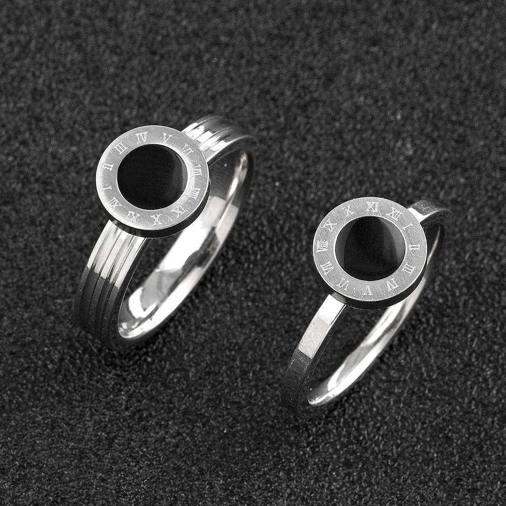 

Titanium Steel Jewelry Welding Plate Engraved Roman Numerals Black Oil Drop Couple Rings Simple Fashion Stainless Steel Rings 9No.