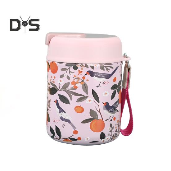 

Ланч-бокс із вакуумної чашки з нержавіючої сталі. Контейнер для їжі без бісфенолу А та складна ложка. Герметичний ланч-бокс із широким горлом для дому, кухні, офісу на відкритому повітрі рожевий