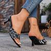 Leopard Print Temperament Flip Slippers Worn Outside Summer New Pointed Toe Shallow Mouth Non-slip High Heels