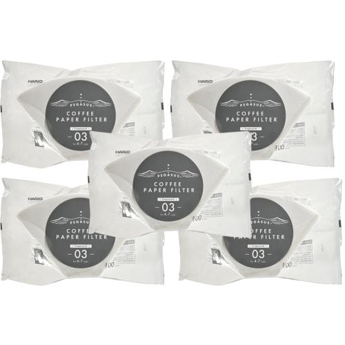 Hario Pegasus Coffee Paper Filters 03 W, 100 Filters, Made in Japan, 4-7 Cups, White, PEF-03-100W x 5 Packs