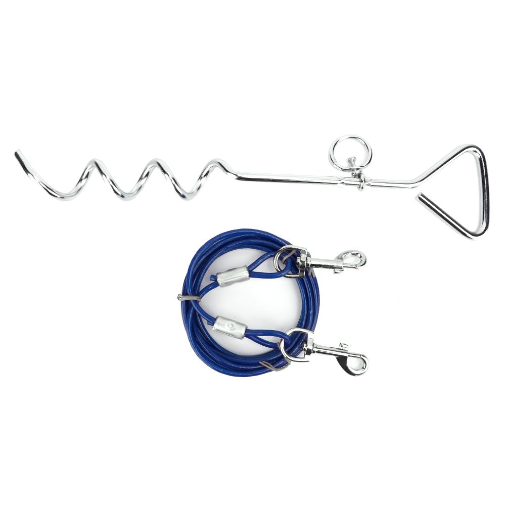 Outdoor Pet Dog Spiral Ground Stake Pile Double Hook Steel Wire Traction Chain(blue Dog Pile Steel Small Size)