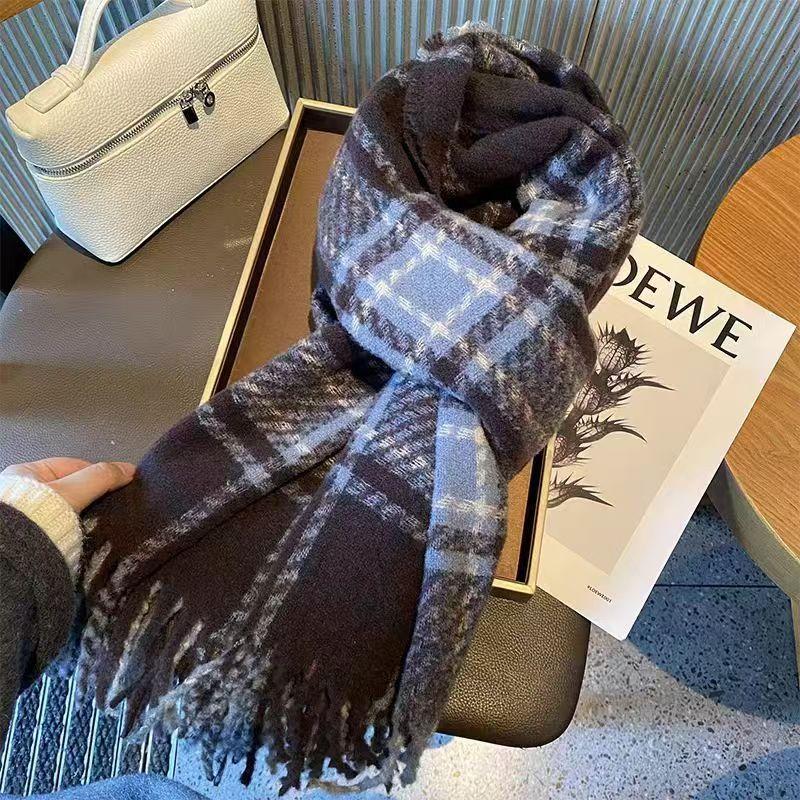 

Autumn And Winter New Mirad Plaid Scarf For Women With Versatile Atmosphere And Temperament. Blue Thousand Bird Plaid Long Warm Shawl Scarf 200*40cm